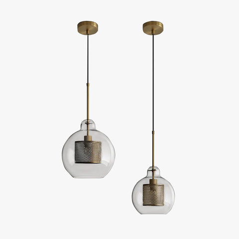 Glass Globe Cage Pendant Light for Kitchen Island and Dining Room