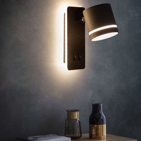 Rotatable LED Reading Wall Sconce with Square Backplate and Spotlight