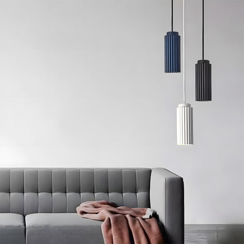 Ribbed Metal Cylinder Pendant Light