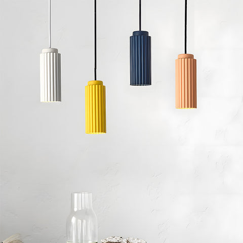 Ribbed Metal Cylinder Pendant Light