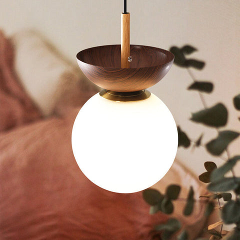Wood and Glass Globe Ceiling Light for Bedrooms and Dining Areas