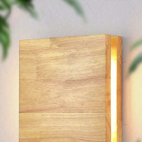 Rubberwood LED Wall Light with Acrylic Diffuser and Geometric Form