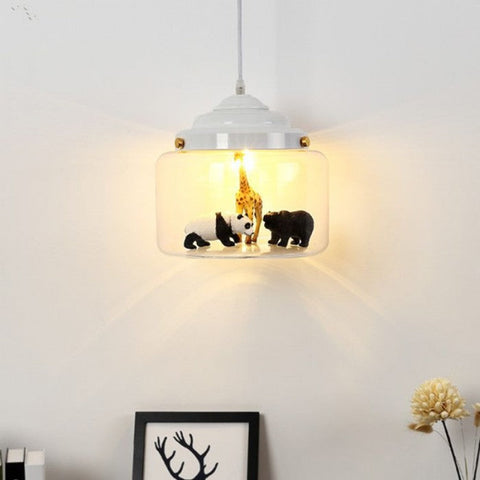 Pendant Light with Glass Display Shade and Playful Zoo Detail