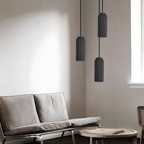 Ribbed Metal Cylinder Pendant Light