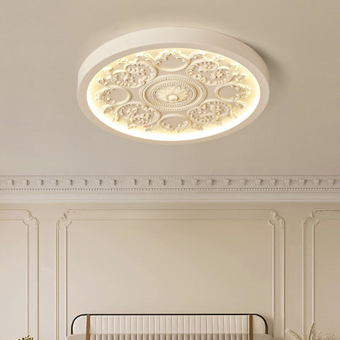 Carved Floral LED Ceiling Light with Resin Relief Detail for Bedrooms