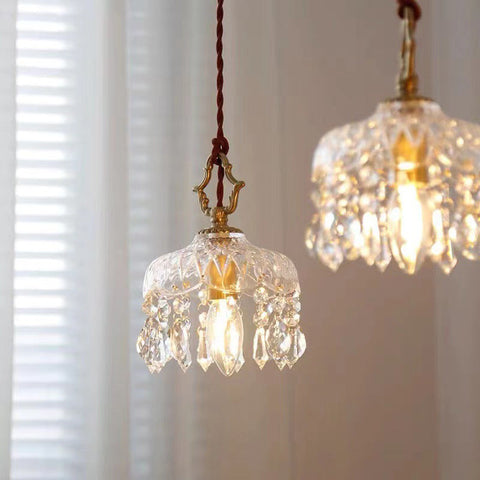 Floral Crystal Pendant Light with Vintage Copper Details
