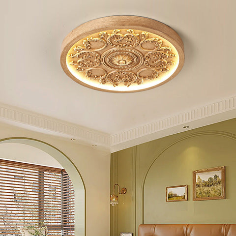 Carved Floral LED Ceiling Light with Resin Relief Detail for Bedrooms