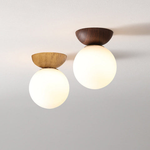 Wood and Glass Globe Ceiling Light for Bedrooms and Dining Areas