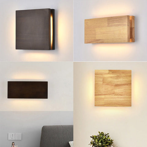 Rubberwood LED Wall Light with Acrylic Diffuser and Geometric Form