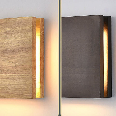 Rubberwood LED Wall Light with Acrylic Diffuser and Geometric Form