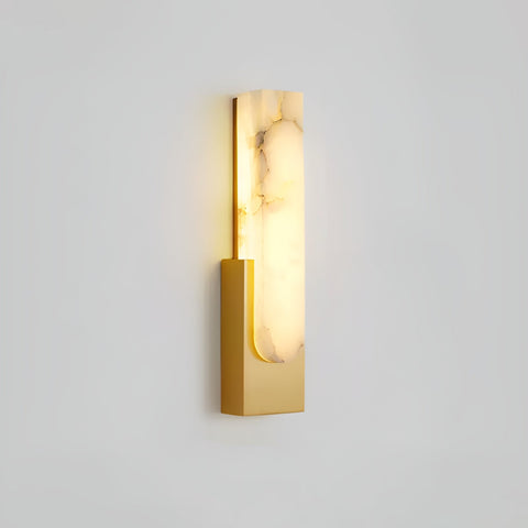 Modern Alabaster LED Wall Lamp with Gold Metal Frame, Minimalist Hardwired Sconce for Bedroom and Hallway