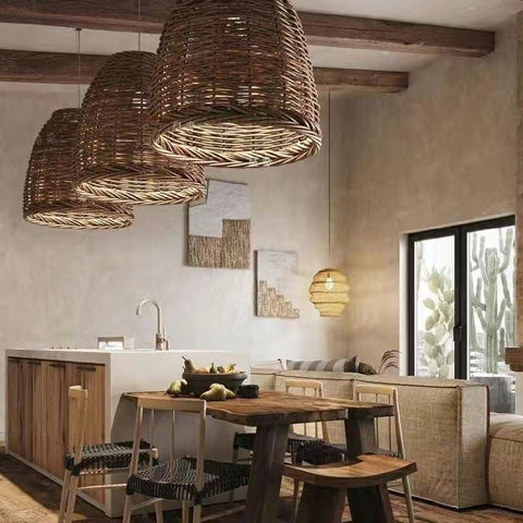 Handwoven Rattan Pendant Light for Dining Room and Bedroom Lighting