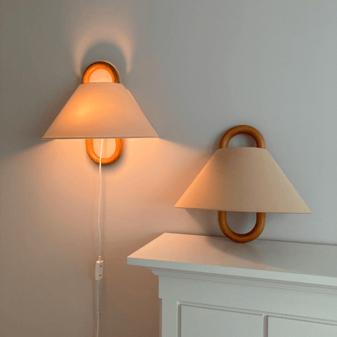 Pleated Wood Wall Sconce with Semicircular Fabric Shade for Bedrooms