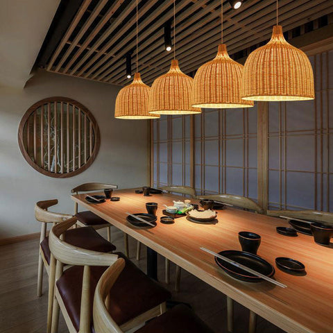 Tapered Rattan Basket Pendant Light