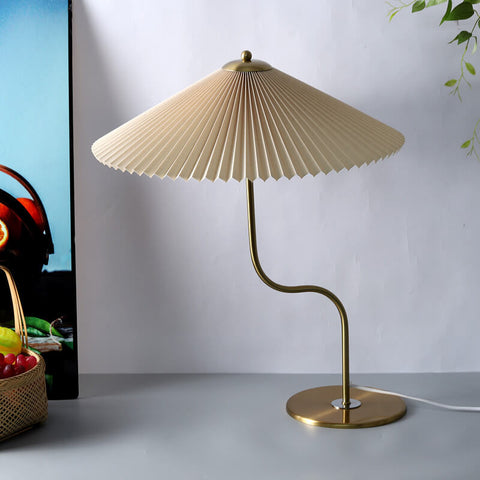 Pleated Umbrella Table Lamp with Slender Metal Base for Bedrooms