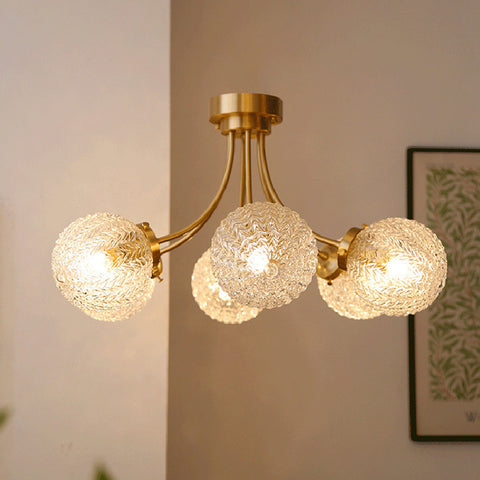 Metal Chandelier with Textured Glass Globes