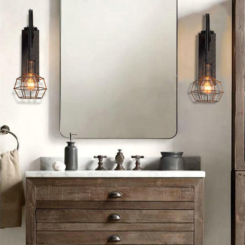 Industrial Pulley Wall Sconce with Wood and Iron Details