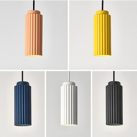 Ribbed Metal Cylinder Pendant Light