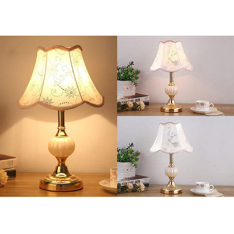 Floral Fabric Shade Table Lamp with Glass and Iron Base