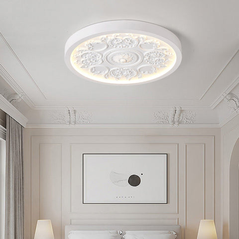 Carved Floral LED Ceiling Light with Resin Relief Detail for Bedrooms