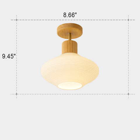 Modern Semi-Flush Ceiling Light with Walnut Wood and Glass Shade