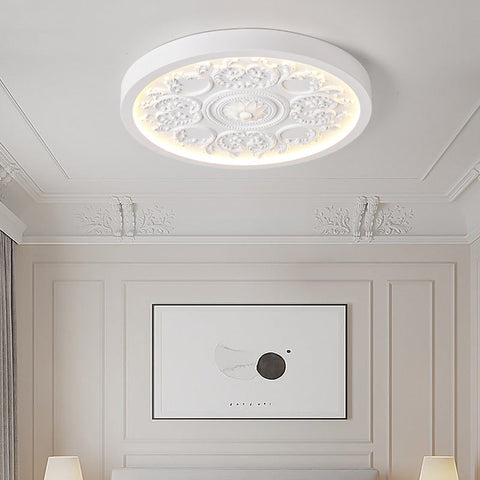 Carved Floral LED Ceiling Light with Resin Relief Detail for Bedrooms