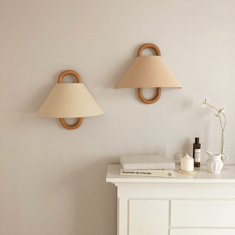 Pleated Wood Wall Sconce with Semicircular Fabric Shade for Bedrooms