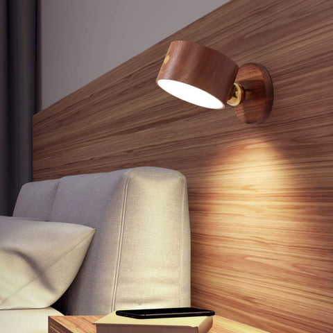 Rechargeable Magnetic Wood LED Wall and Night Light for Bedside Use