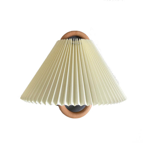 Pleated Wood Wall Sconce with Semicircular Fabric Shade for Bedrooms