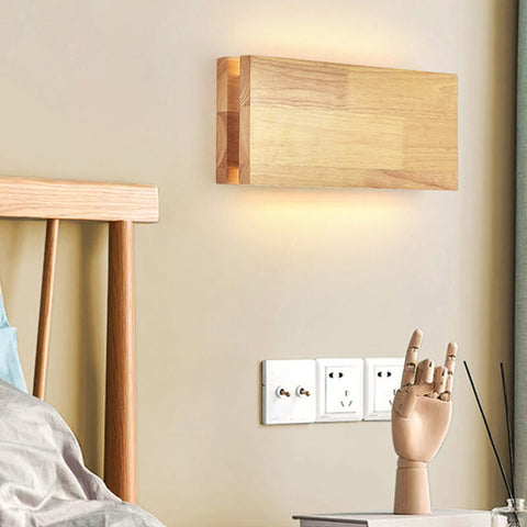 Rubberwood LED Wall Light with Acrylic Diffuser and Geometric Form