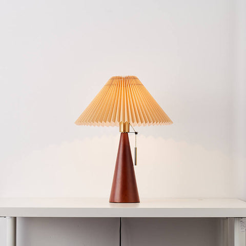 Wooden Table Lamp with Pleated Fabric Shade for Warm Interiors