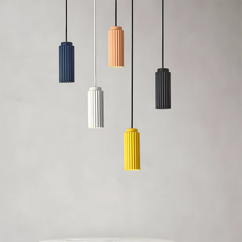 Ribbed Metal Cylinder Pendant Light