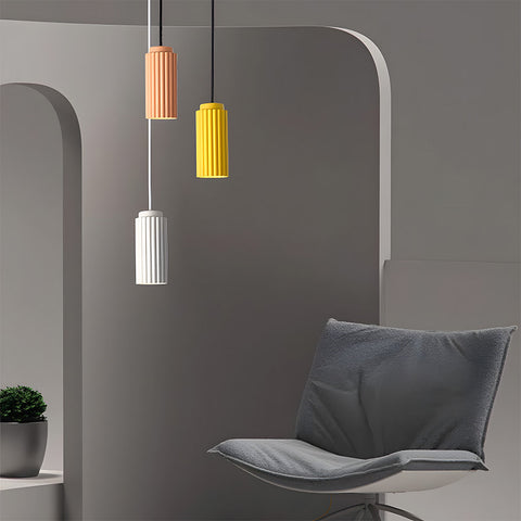 Ribbed Metal Cylinder Pendant Light