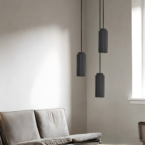 Ribbed Metal Cylinder Pendant Light