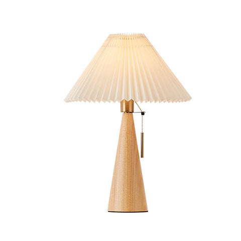 Wooden Table Lamp with Pleated Fabric Shade for Warm Interiors