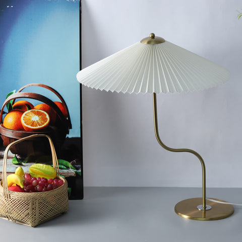 Pleated Umbrella Table Lamp with Slender Metal Base for Bedrooms