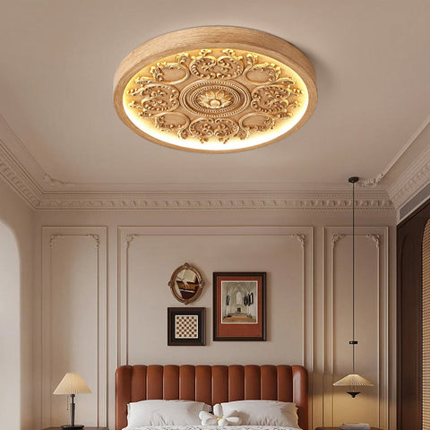 Carved Floral LED Ceiling Light with Resin Relief Detail for Bedrooms