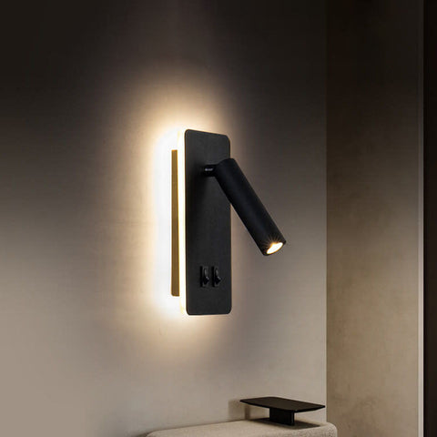 Rotatable LED Reading Wall Sconce with Square Backplate and Spotlight
