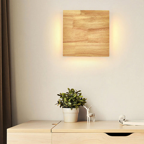 Rubberwood LED Wall Light with Acrylic Diffuser and Geometric Form