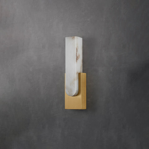 Modern Alabaster LED Wall Lamp with Gold Metal Frame, Minimalist Hardwired Sconce for Bedroom and Hallway