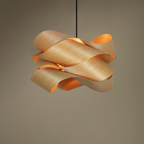 Wood Pendant Light with Interwoven Sculptural Shade
