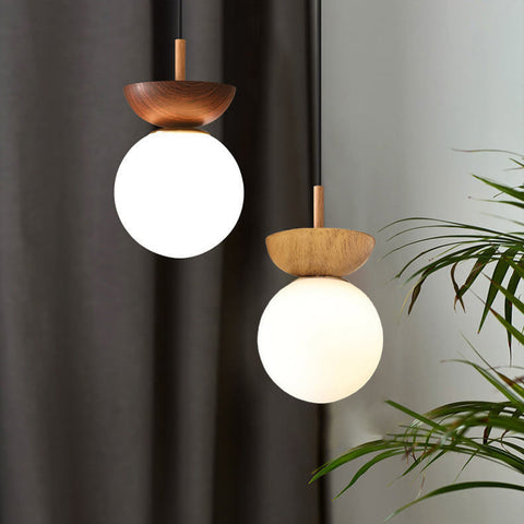 Wood and Glass Globe Ceiling Light for Bedrooms and Dining Areas