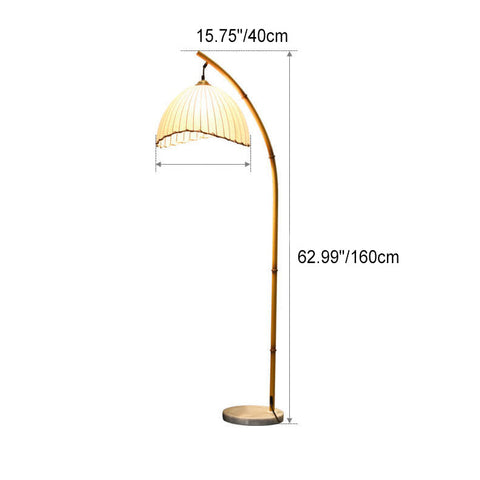 Bamboo-Inspired Floor Lamp with Pleated Fabric Shade for Living Rooms