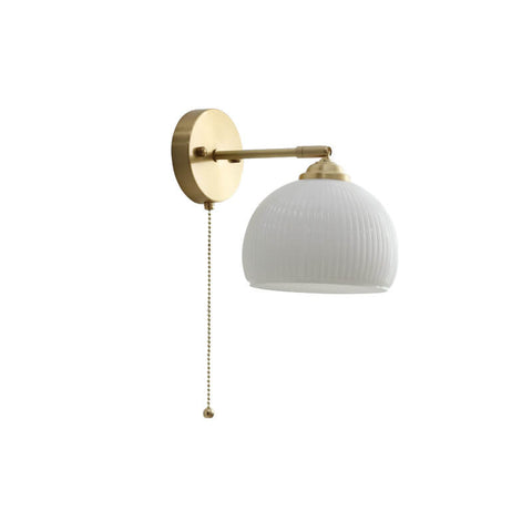 Ribbed Glass Pull-Cord Wall Sconce with Brass Details for Bedrooms
