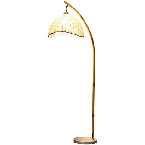 Bamboo-Inspired Floor Lamp with Pleated Fabric Shade for Living Rooms