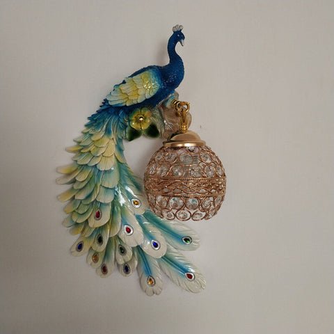 Peacock Wall Sconce with Crystal Globe and Resin Detail for Interiors