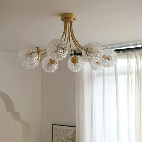 Metal Chandelier with Textured Glass Globes