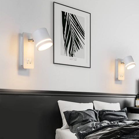 Rotatable LED Reading Wall Sconce with Square Backplate and Spotlight