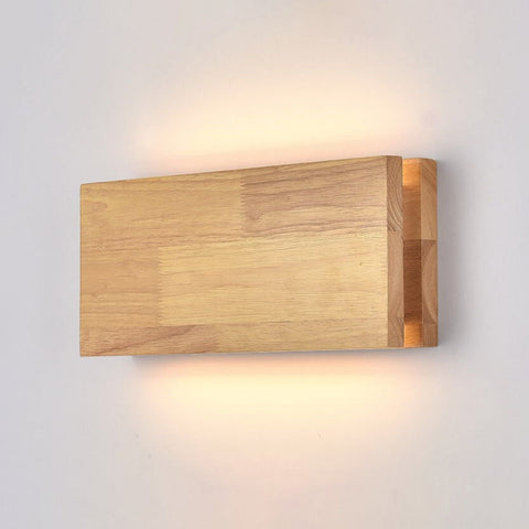 Rubberwood LED Wall Light with Acrylic Diffuser and Geometric Form