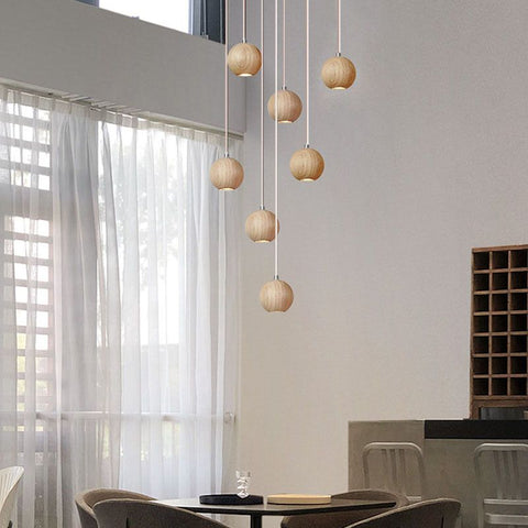 Solid Wood Globe Pendant Light with Suspended Sphere — product view